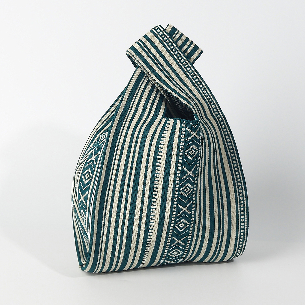 Travel Accessories Tech - Line Pattern Knitted Crocheted Breathable Handbag,